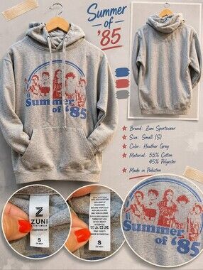 Zuni Sportswear “Summer of 85” Graphic Hoodie SMALL Cotton Blend Stranger Things